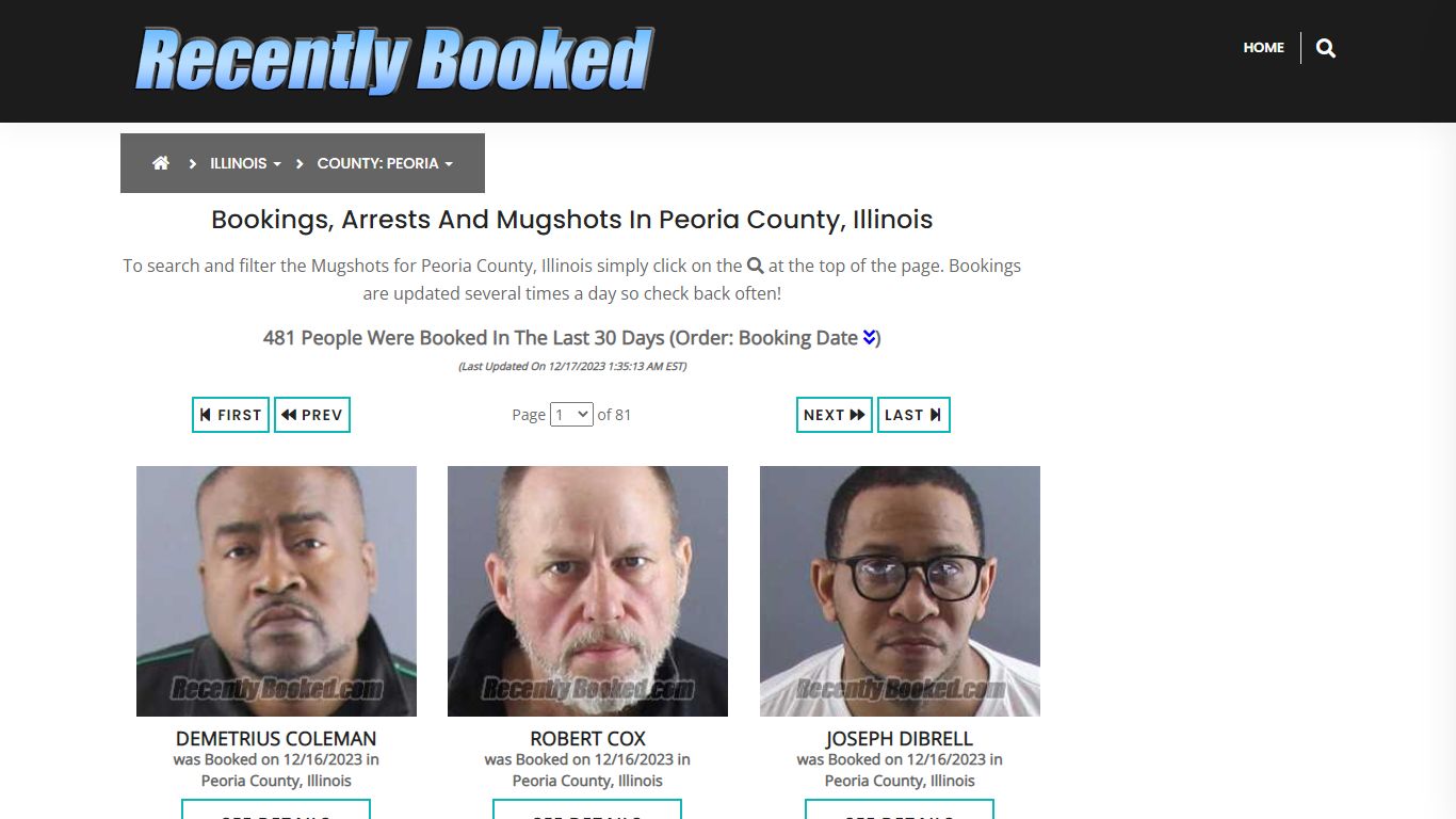Recent bookings, Arrests, Mugshots in Peoria County, Illinois